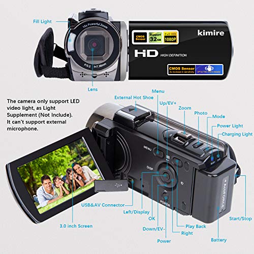 kimire Full HD 1080P Camcorder Camera with 2 Batteries