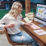 Ultra-Slim Pink Wireless Keyboard and Mouse Set, Keycaps