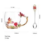 Butterfly Rose Glass Coffee Mug Set for Women