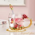 Butterfly Rose Glass Coffee Mug Set for Women