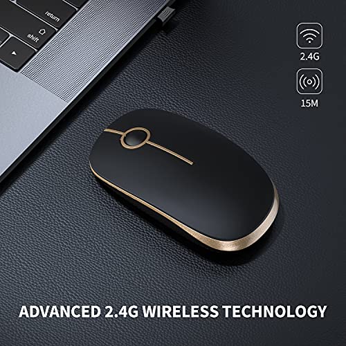 Black and Gold Wireless Slim Portable Computer Mouse
