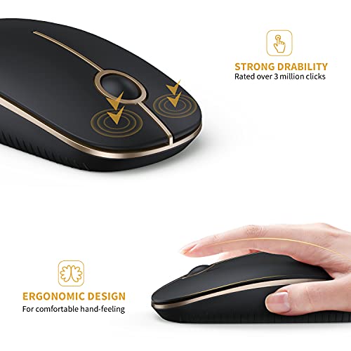 Black and Gold Wireless Slim Portable Computer Mouse