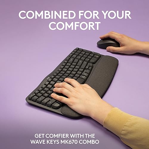 Logitech Wave Keys MK670 Combo, Ergonomic Wireless Keyboard