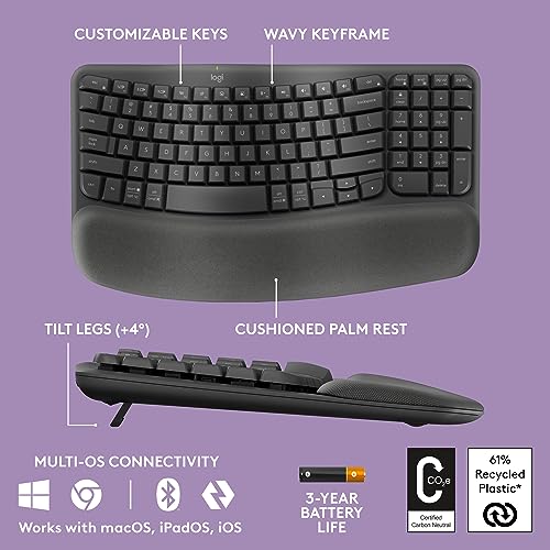 Logitech Wave Keys MK670 Combo, Ergonomic Wireless Keyboard