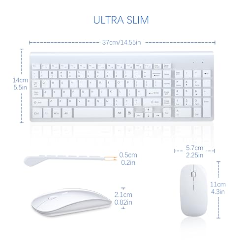 Wireless Ultra-Slim Keyboard and Mouse Combo Set, White