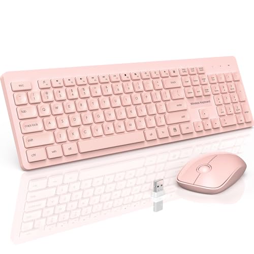 Ultra-Slim Pink Wireless Keyboard and Mouse Set, Keycaps