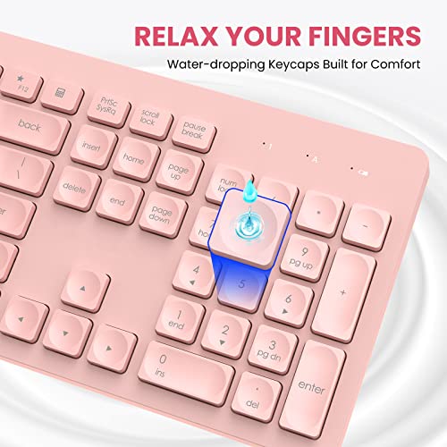 Ultra-Slim Pink Wireless Keyboard and Mouse Set, Keycaps