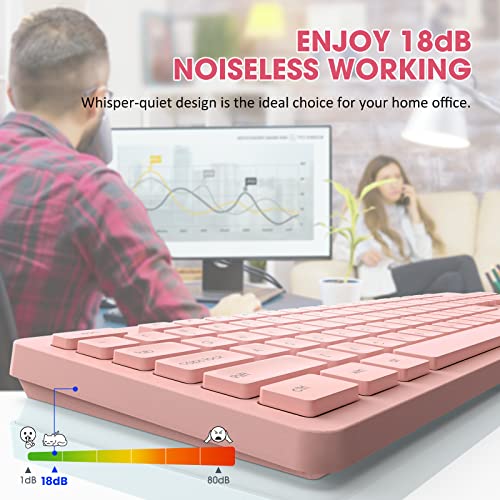Ultra-Slim Pink Wireless Keyboard and Mouse Set, Keycaps
