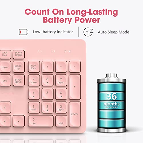 Ultra-Slim Pink Wireless Keyboard and Mouse Set, Keycaps