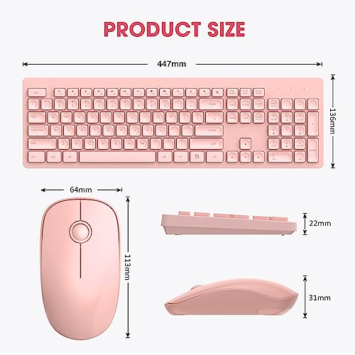 Ultra-Slim Pink Wireless Keyboard and Mouse Set, Keycaps