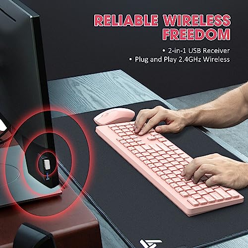 Ultra-Slim Pink Wireless Keyboard and Mouse Set, Keycaps