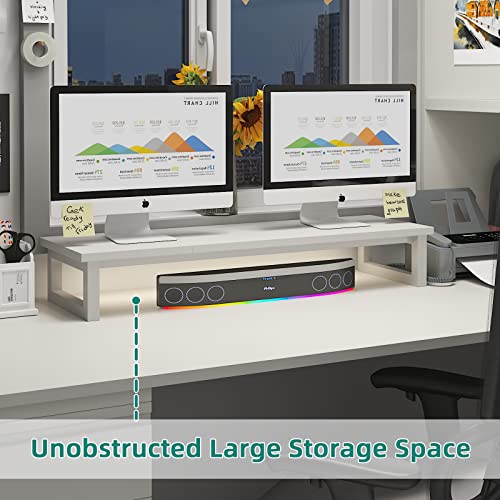 YAOHUOO 39Inch Dual Monitor Stand Riser with Wooden Desktop Organizer Shelf