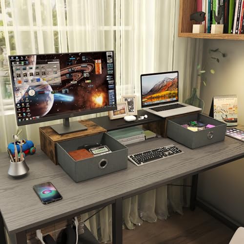 WESTREE Dual Monitor Stand Riser with Two Drawers