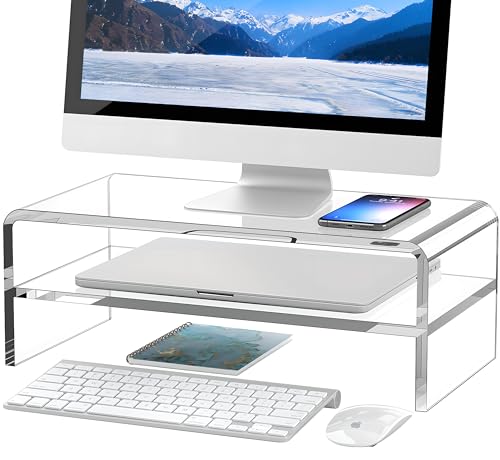 Clear Acrylic Monitor Stand Riser for Multi Media Storage