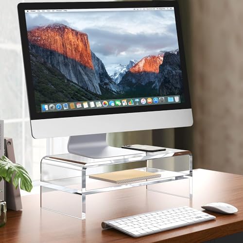 Clear Acrylic Monitor Stand Riser for Multi Media Storage