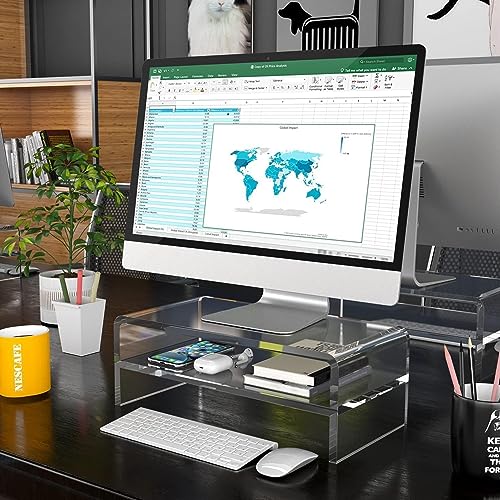 Clear Acrylic Monitor Stand Riser for Multi Media Storage