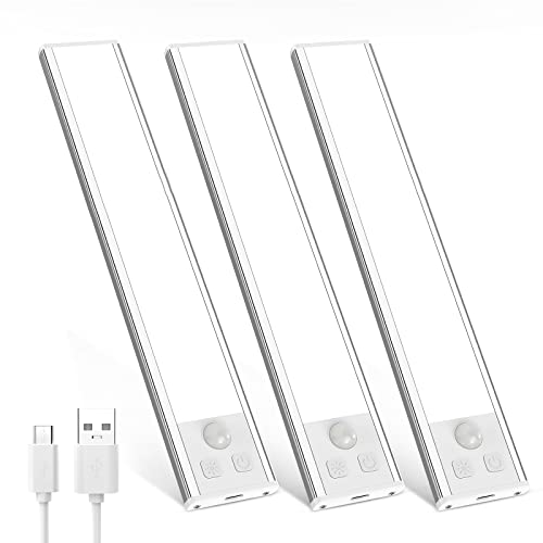 Motion Sensor USB Rechargeable Under Cabinet Lights, 3-pack