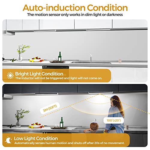 Motion Sensor USB Rechargeable Under Cabinet Lights, 3-pack