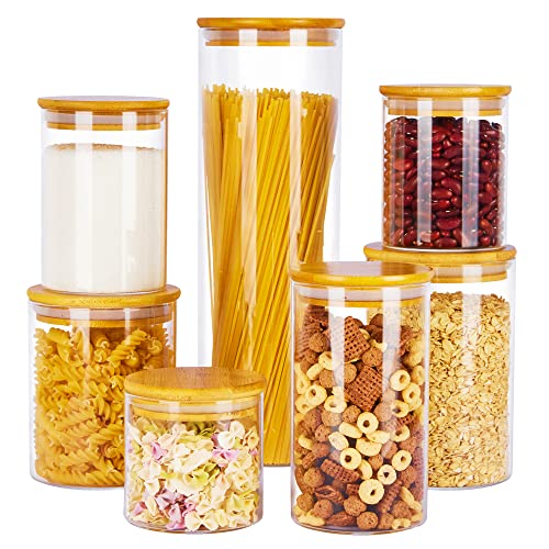 7 Pack Glass Food Storage Jars with Bamboo Lids
