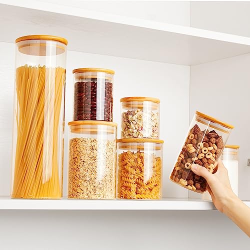 7 Pack Glass Food Storage Jars with Bamboo Lids