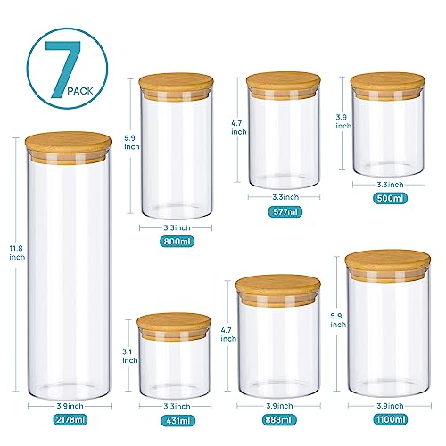 7 Pack Glass Food Storage Jars with Bamboo Lids