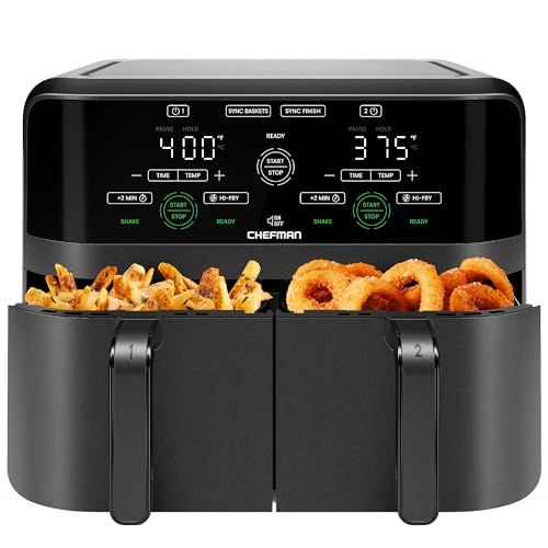 Chefman Dual Basket Air Fryer - Digital Touchscreen, Hi-Fry