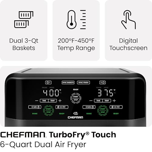 Chefman Dual Basket Air Fryer - Digital Touchscreen, Hi-Fry