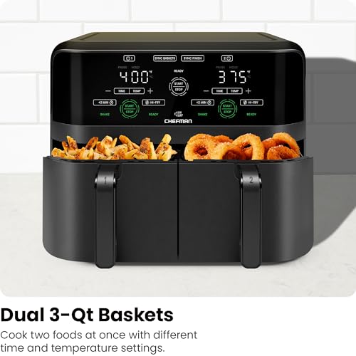Chefman Dual Basket Air Fryer - Digital Touchscreen, Hi-Fry