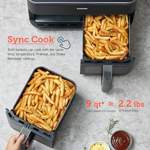 COSORI 9-Qt Dual Basket Air Fryer: Large, 8-in-1