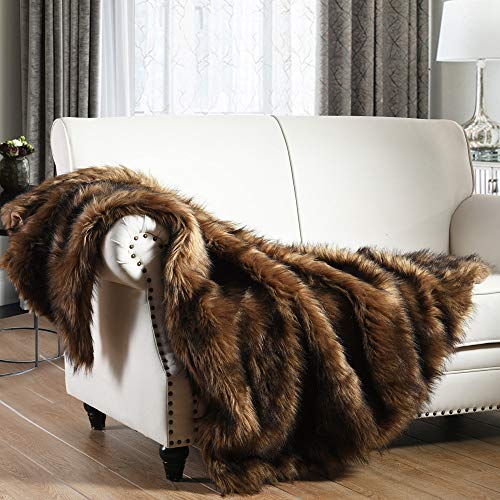 Plush Brown Faux Fur Throw Blanket, Warm & Elegant