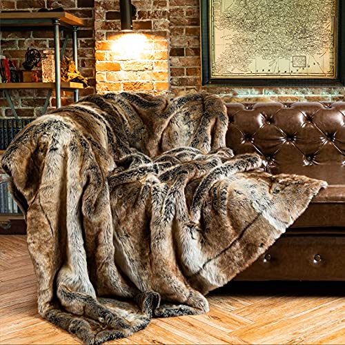 Luxurious Brown Faux Fur Throw Blanket, 60 x 80
