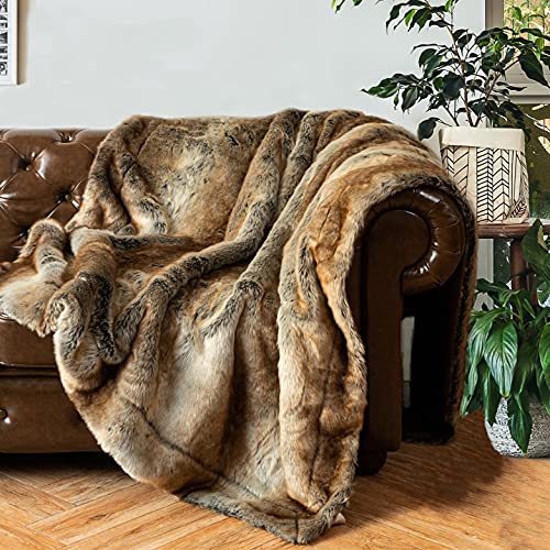 Luxurious Brown Faux Fur Throw Blanket, 60 x 80