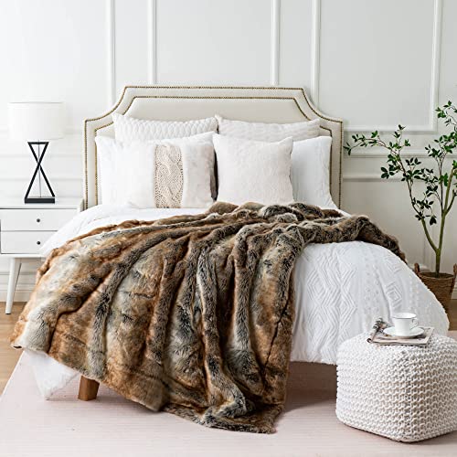 Luxurious Brown Faux Fur Throw Blanket, 60 x 80