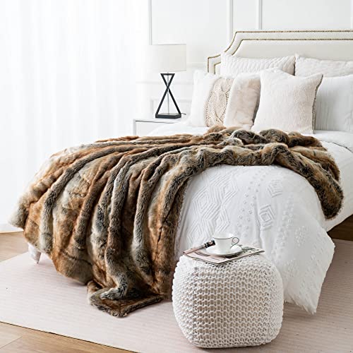 Luxurious Brown Faux Fur Throw Blanket, 60 x 80