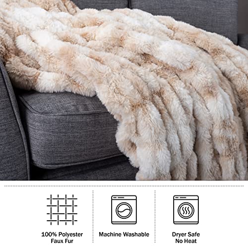 Luxurious Oversized Jacquard Faux Fur Blanket - Cream