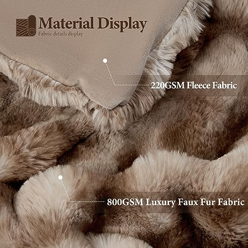 Touchat Luxury 1000GSM Faux Rabbit Fur Blanket, Brown