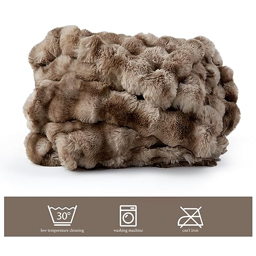 Touchat Luxury 1000GSM Faux Rabbit Fur Blanket, Brown