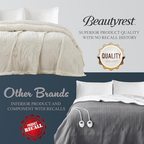 Beautyrest Heated Electric King Blanket, Fast Heating, Ivory