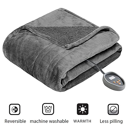 Beautyrest Reversible Sherpa Electric Blanket, Zero EMF, Multi Heat Setting