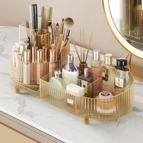 Crystal Amber Rotating Makeup Organizer, Large Capacity Makeup Display