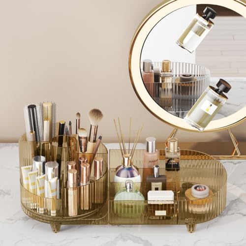 Crystal Amber Rotating Makeup Organizer, Large Capacity Makeup Display