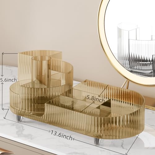 Crystal Amber Rotating Makeup Organizer, Large Capacity Makeup Display