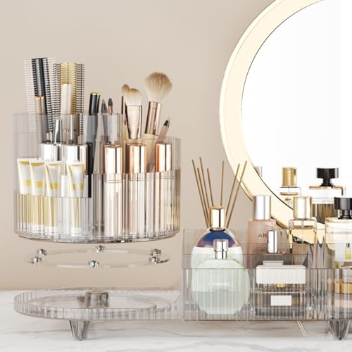Crystal Amber Rotating Makeup Organizer, Large Capacity Makeup Display