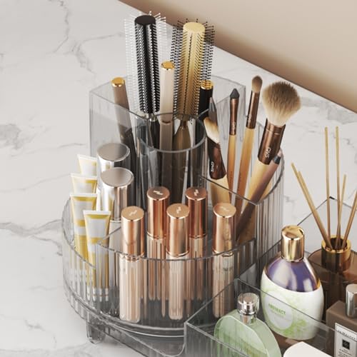 Crystal Amber Rotating Makeup Organizer, Large Capacity Makeup Display