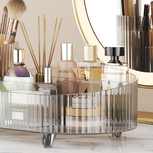 Crystal Amber Rotating Makeup Organizer, Large Capacity Makeup Display