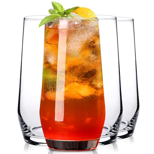 Set of 4 Tall Highball Glasses, 18oz Clear Glassware