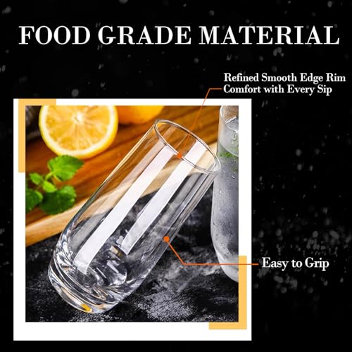 Set of 4 Tall Highball Glasses, 18oz Clear Glassware