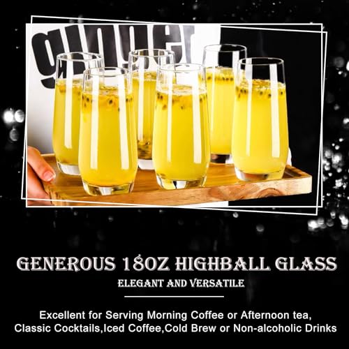 Set of 4 Tall Highball Glasses, 18oz Clear Glassware