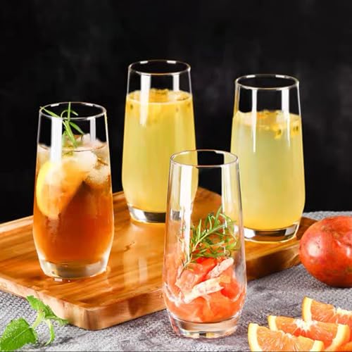 Set of 4 Tall Highball Glasses, 18oz Clear Glassware