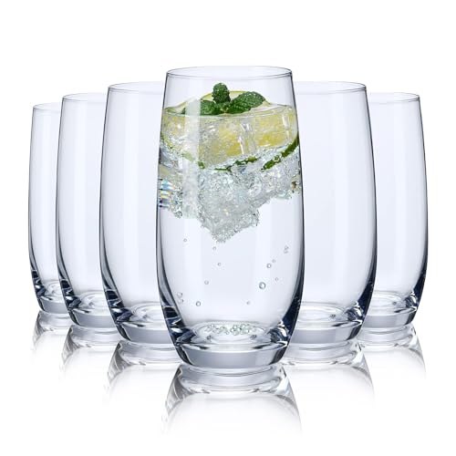Crystal Highball Water Glasses Set of 6, 15 Oz